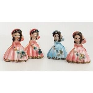 Lot of 4 1950s VTG Southern Belle Clapper Girl Porcelain Bell Figurines Japan